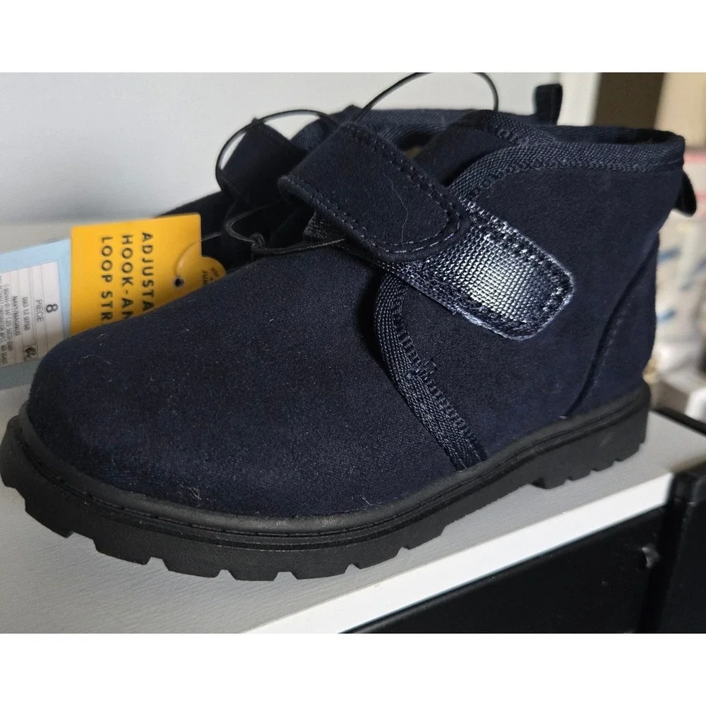 Cat & Jack Navy Magnus Toddler Faux Fur Lined Ankle Boots Navy Blue Size 8 NEW